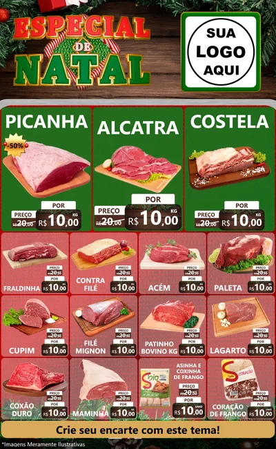 Modelo de Encarte para Encarte Grande com o tema Especial de Natal para Açougue