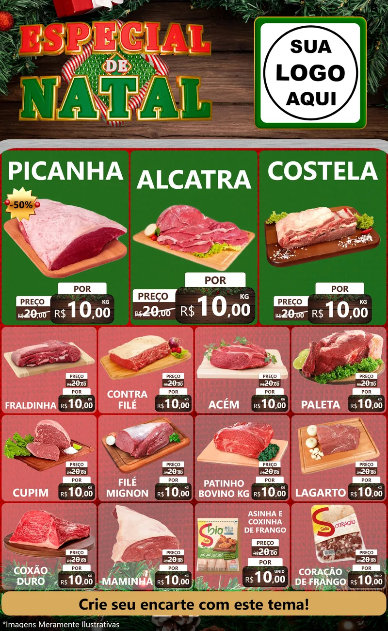 Modelo de Encarte para Encarte Grande com o tema Especial de Natal para Açougue