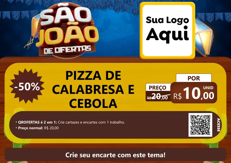 Modelo de Cartaz para Cartaz A4 Horizontal com o tema São João Ofertas Imbatíveis! - Junina para Pizzaria