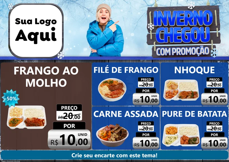 Modelo de Encarte para Encarte A4 Horizontal com o tema Inverno Chegou Com Promoção para Restaurante