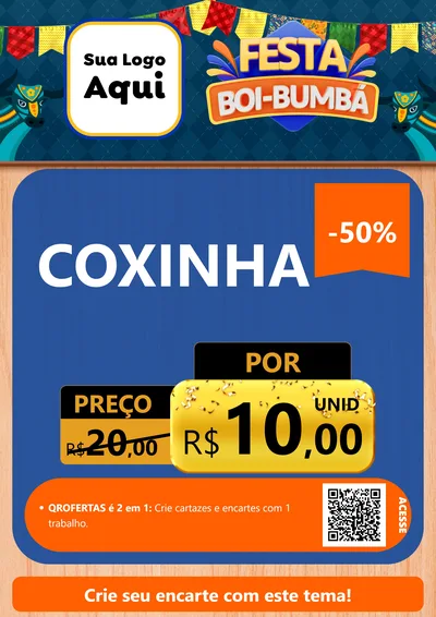 Modelo de Cartaz para Cartaz A4 Vertical com o tema Festa Boi Bumbá para Salgadaria