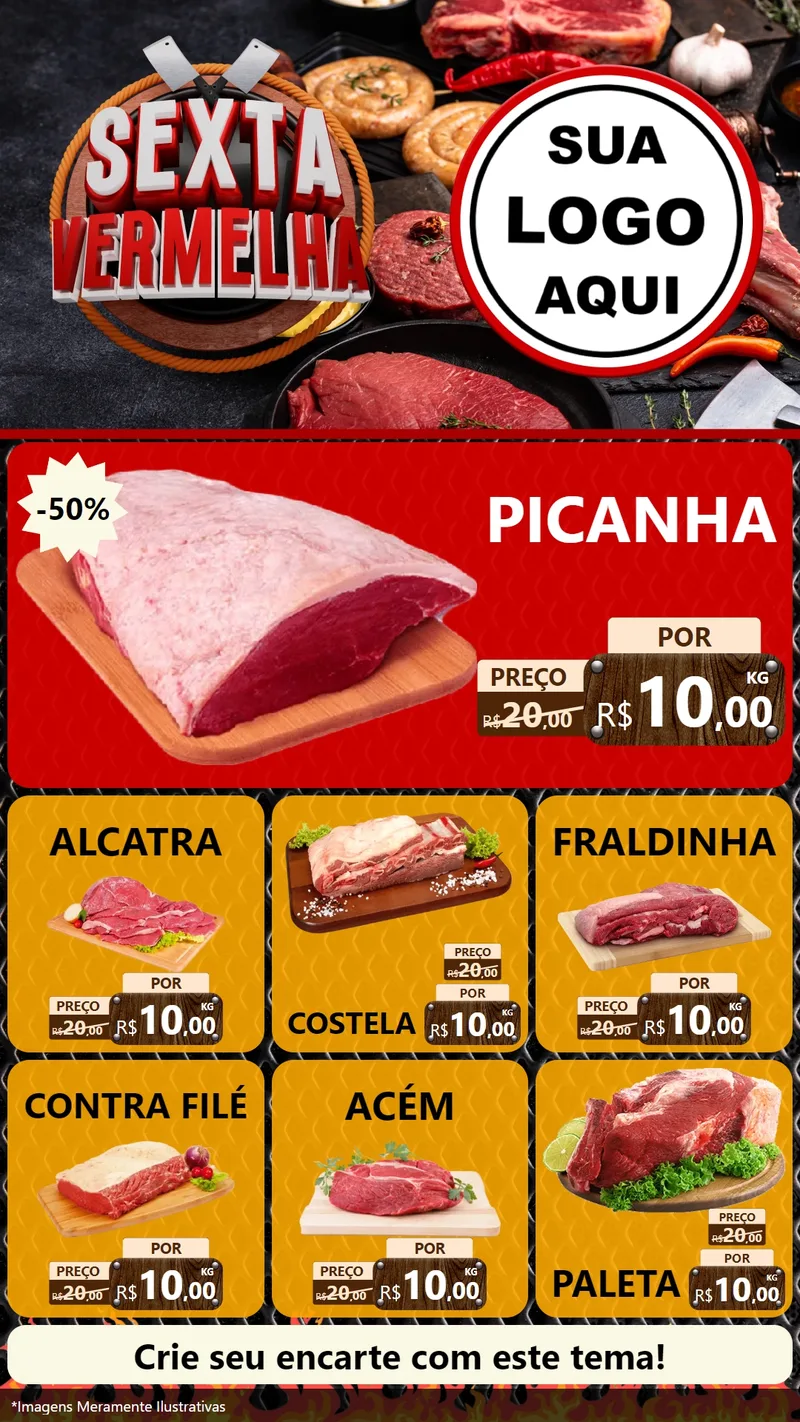 Modelo de Rede Social para Stories com o tema Sexta Vermelha para Açougue