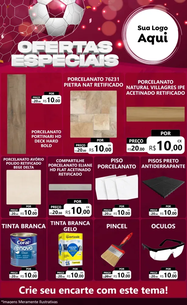 Modelo de Encarte para Encarte Grande com o tema Ofertas Especiais - Futebol para Pisos e revestimentos