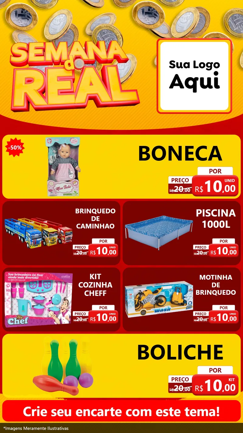 Modelo de TV para TV Vertical com o tema Semana do Real para Brinquedos