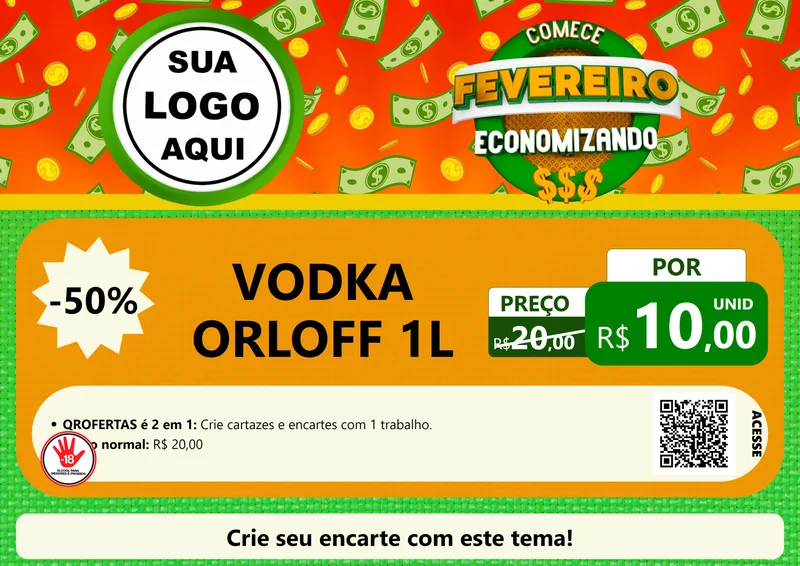 Modelo de Cartaz para Cartaz A4 Horizontal com o tema Comece Fevereiro Economizando para Distribuidora de bebidas