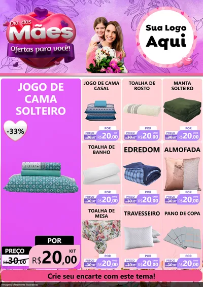Modelo de Encarte para Encarte A4 Vertical com o tema Dia das Mães Ofertas para Você! para Cama, Mesa e Banho