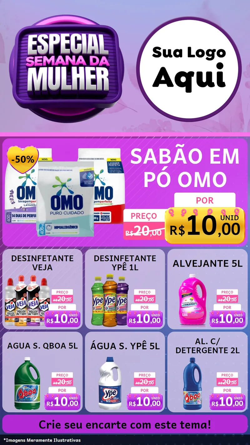 Modelo de Rede Social para Stories com o tema Especial Semana da Mulher para Produtos de Limpeza