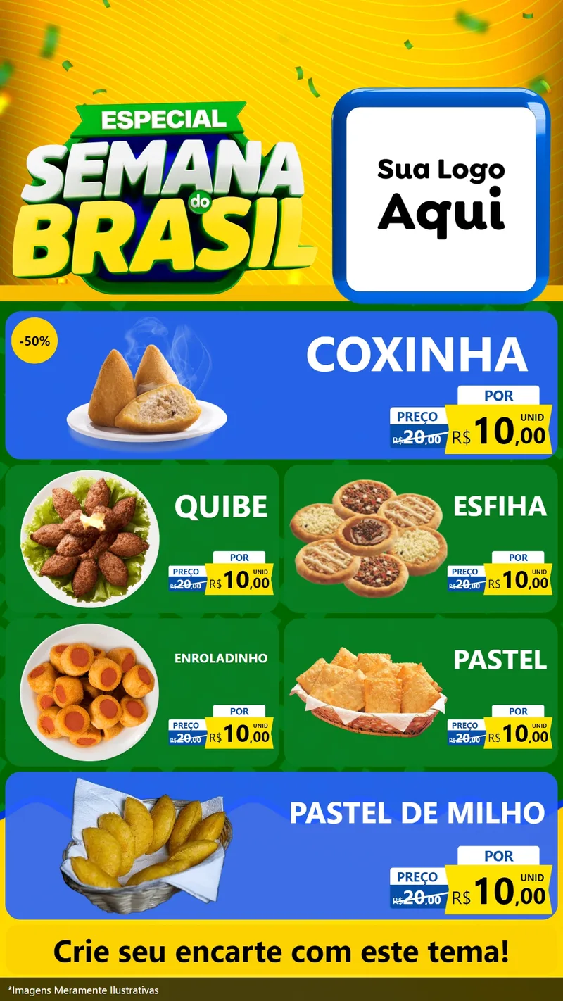 Modelo de TV para TV Vertical com o tema Especial Semana do Brasil para Salgadaria