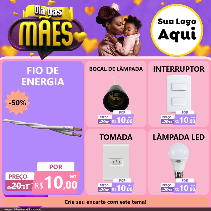 Modelo de Rede Social para Feed Facebook com o tema Dia das Mães para Materiais Elétricos