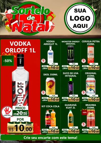 Modelo de Encarte para Encarte A4 Vertical com o tema Sorteio de Natal para Distribuidora de bebidas