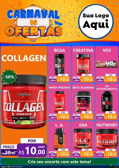 Modelo de Encarte para Encarte A4 Vertical com o tema Carnaval de Ofertas para Suplementos alimentares