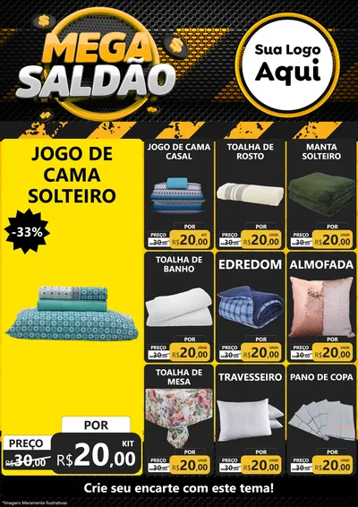 Modelo de Encarte para Encarte A4 Vertical com o tema Mega Saldão para Cama, Mesa e Banho