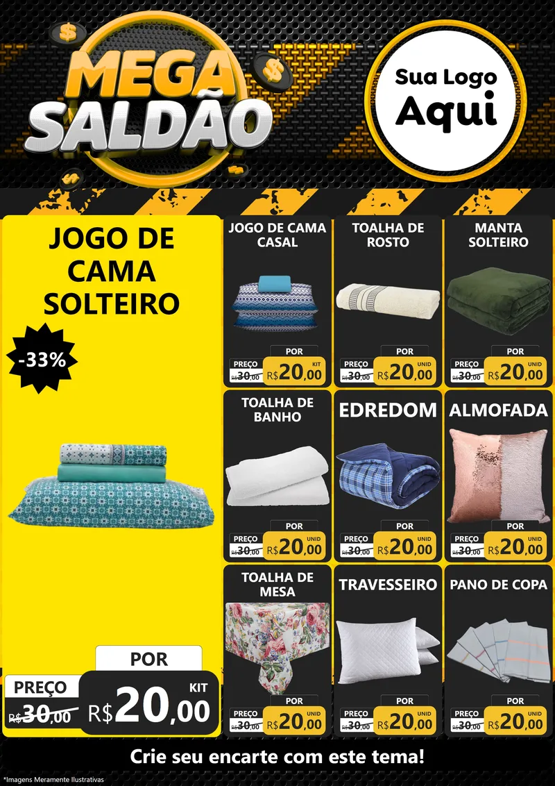 Modelo de Encarte para Encarte A4 Vertical com o tema Mega Saldão para Cama, Mesa e Banho