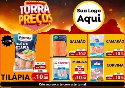 Modelo de Encarte para Encarte A4 Horizontal com o tema Torra Preços para Peixaria