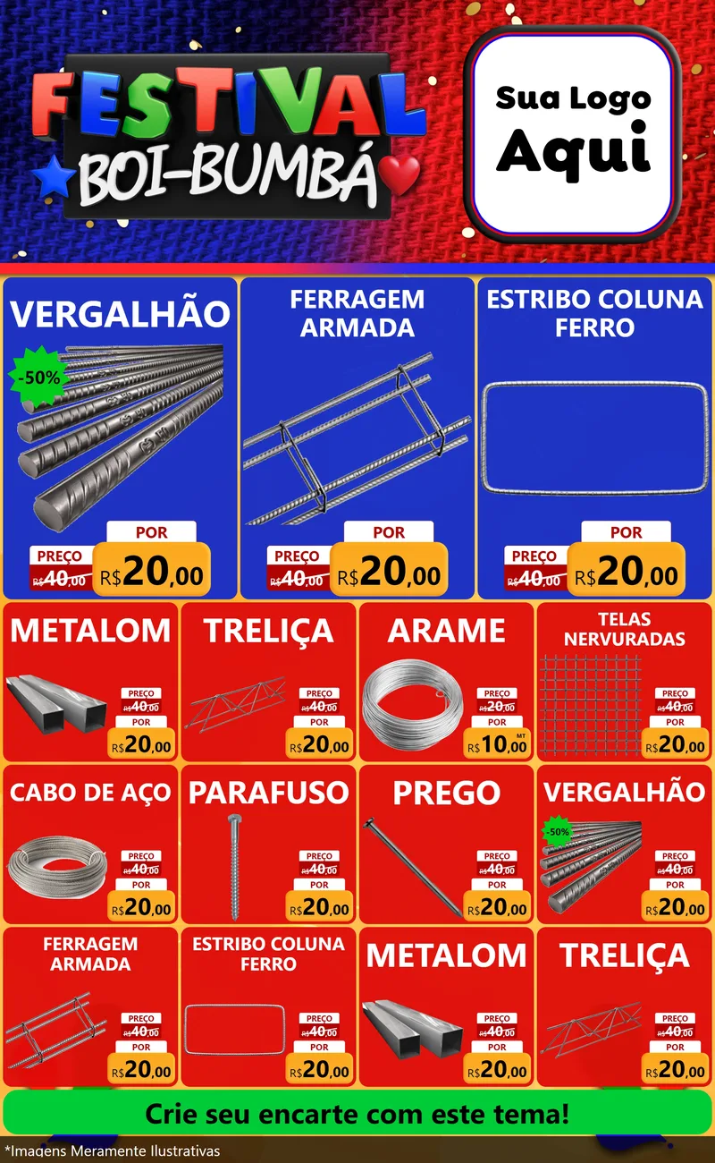 Modelo de Encarte para Encarte Grande com o tema Festival Boi-Bumbá para Ferragens