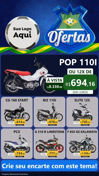 Modelo de Rede Social para Stories com o tema Ofertas (Futebol) para Concessionaria de Motos