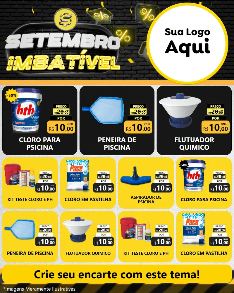Modelo de Rede Social para Feed Instagram com o tema Setembro Imbatível para Produtos para Piscina