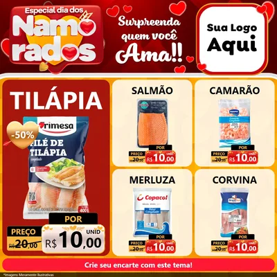Modelo de Rede Social para Feed Facebook com o tema Especial Dia dos Namorados para Peixaria