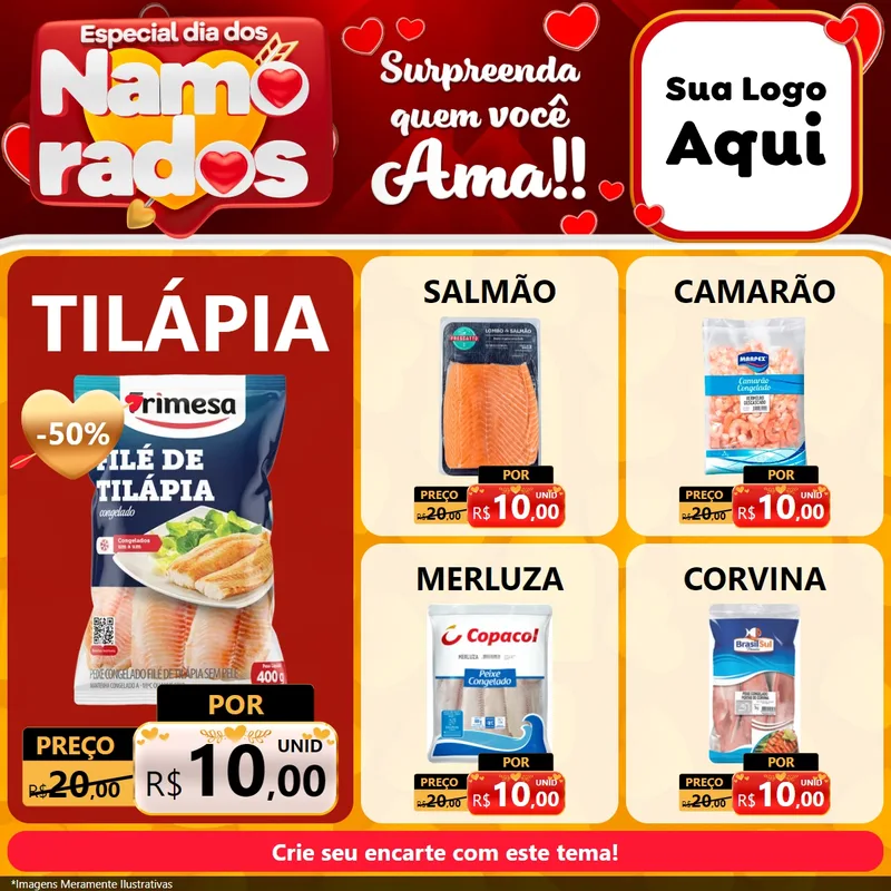 Modelo de Rede Social para Feed Facebook com o tema Especial Dia dos Namorados para Peixaria