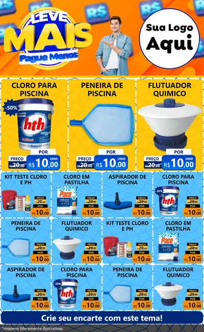 Modelo de Encarte para Encarte Grande com o tema Leve Mais, Pague Menos para Produtos para Piscina