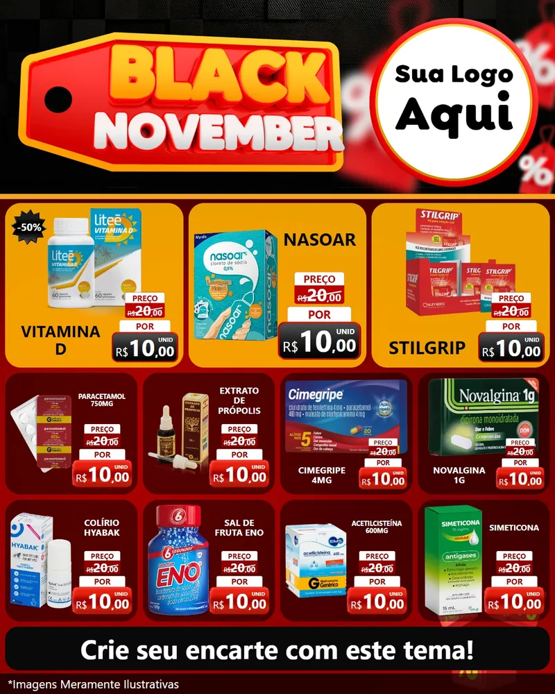 Modelo de Rede Social para Feed Instagram com o tema Black November para Farmácia