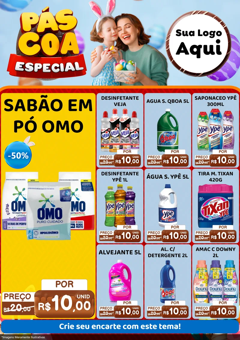 Modelo de Encarte para Encarte A4 Vertical com o tema Páscoa Especial para Produtos de Limpeza