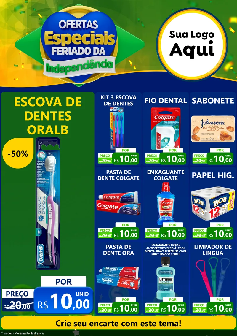 Modelo de Encarte para Encarte A4 Vertical com o tema Ofertas Especiais Feriado da Independência para Higiene Pessoal