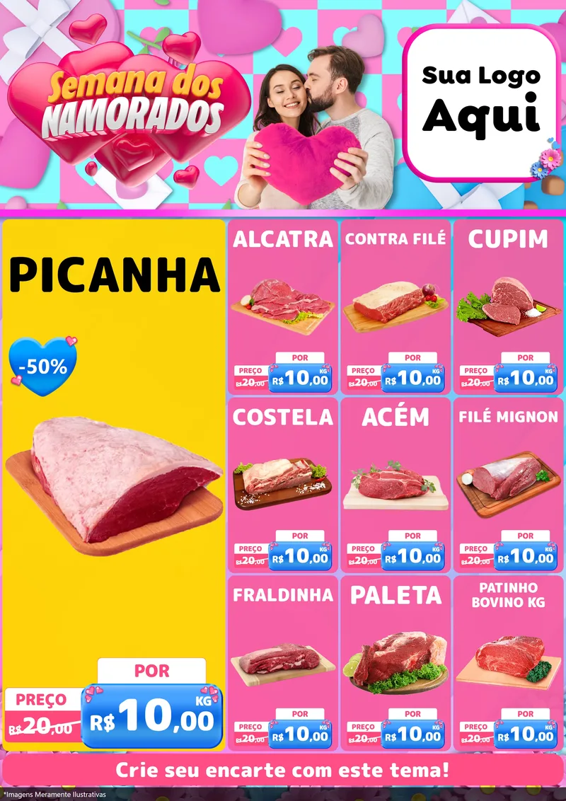 Modelo de Encarte para Encarte A4 Vertical com o tema Semana dos Namorados para Açougue