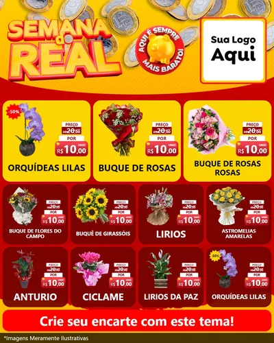 Modelo de Rede Social para Feed Instagram com o tema Semana do Real para Floricultura e jardim