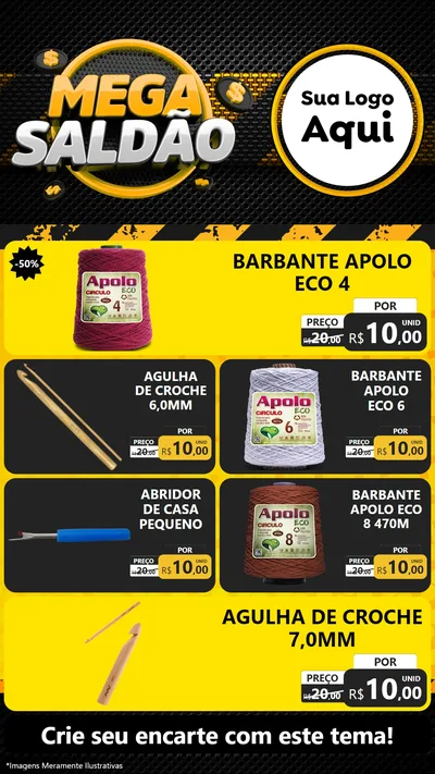 Modelo de TV para TV Vertical com o tema Mega Saldão para Armarinho e Aviamentos