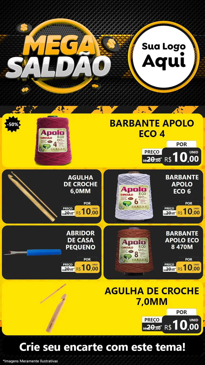 Modelo de TV para TV Vertical com o tema Mega Saldão para Armarinho e Aviamentos