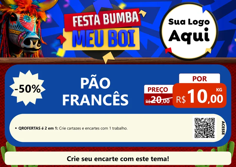 Modelo de Cartaz para Cartaz A4 Horizontal com o tema Festa Bumba meu Boi para Padaria