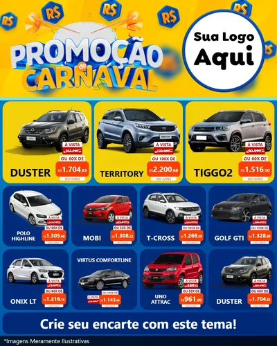 Modelo de Rede Social para Feed Instagram com o tema Promoção de Carnaval para Concessionaria de Carros