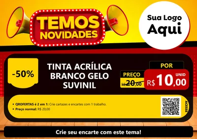 Modelo de Cartaz para Cartaz A4 Horizontal com o tema Temos Novidades para Tintas e Ferramentas