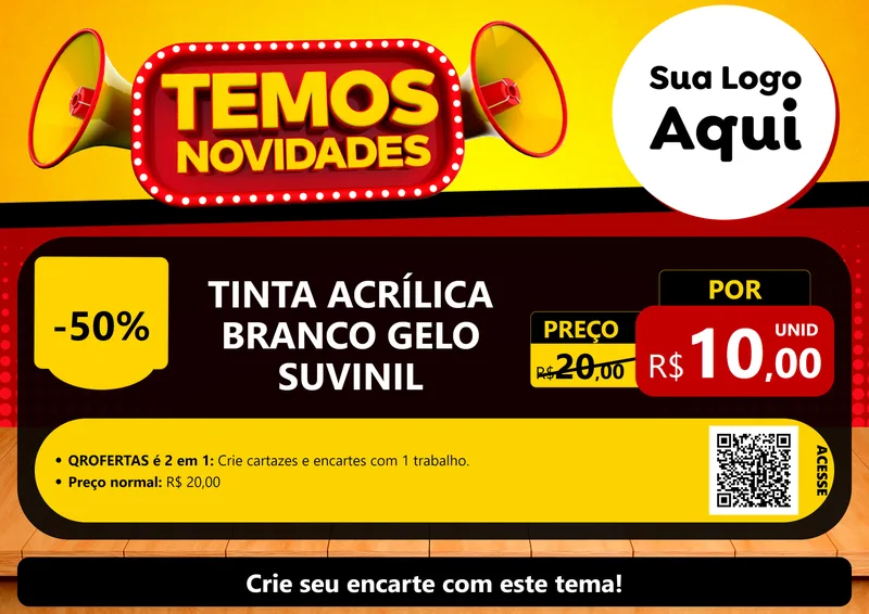 Modelo de Cartaz para Cartaz A4 Horizontal com o tema Temos Novidades para Tintas e Ferramentas