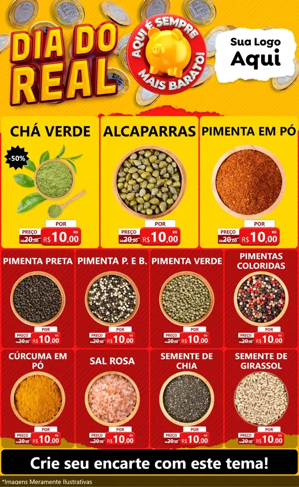 Modelo de Encarte para Encarte Grande com o tema Dia Do Real para Produtos Naturais