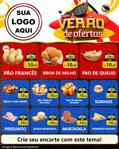 Modelo de Rede Social para Feed Instagram com o tema Super Verão de Ofertas para Padaria