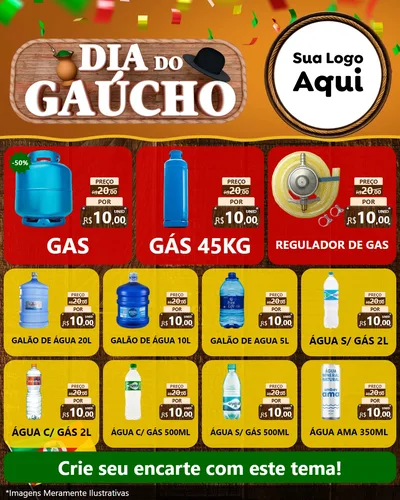 Modelo de Rede Social para Feed Instagram com o tema Dia do Gaúcho para Água e gás