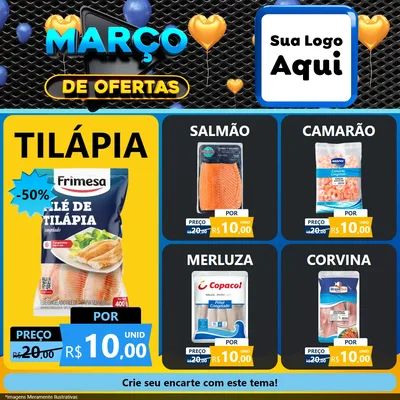 Modelo de Rede Social para Feed Facebook com o tema Março de Ofertas para Peixaria