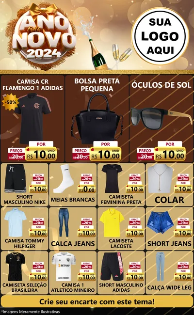 Modelo de Encarte para Encarte Grande com o tema Feliz Ano Novo 2027 para Roupas e acessórios
