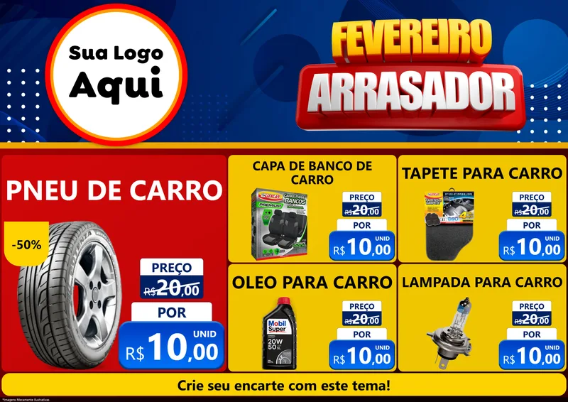 Modelo de Encarte para Encarte A4 Horizontal com o tema Fevereiro Arrasador para Auto peças