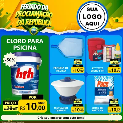 Modelo de Rede Social para Feed Facebook com o tema Feriado da Proclamação da República para Produtos para Piscina