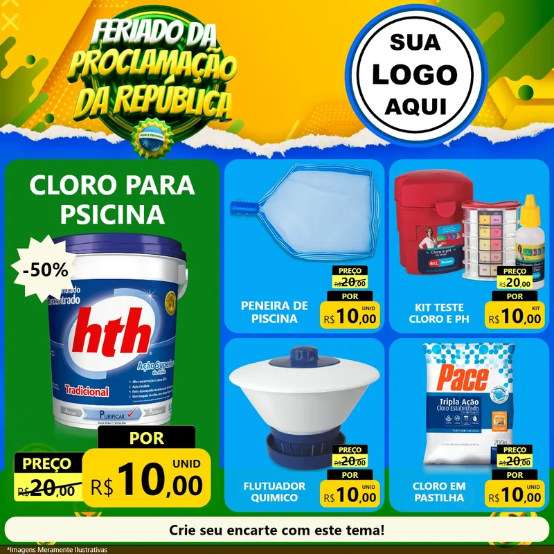 Modelo de Rede Social para Feed Facebook com o tema Feriado da Proclamação da República para Produtos para Piscina