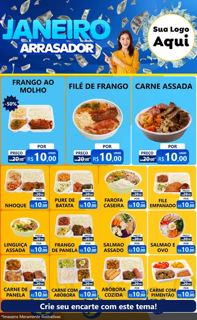 Modelo de Encarte para Encarte Grande com o tema Janeiro Arrasador para Restaurante