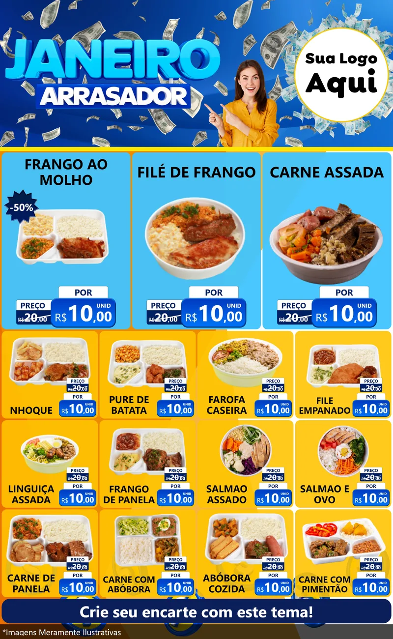 Modelo de Encarte para Encarte Grande com o tema Janeiro Arrasador para Restaurante