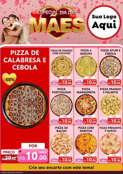 Modelo de Encarte para Encarte A4 Vertical com o tema Especial Dia Das Mães para Pizzaria