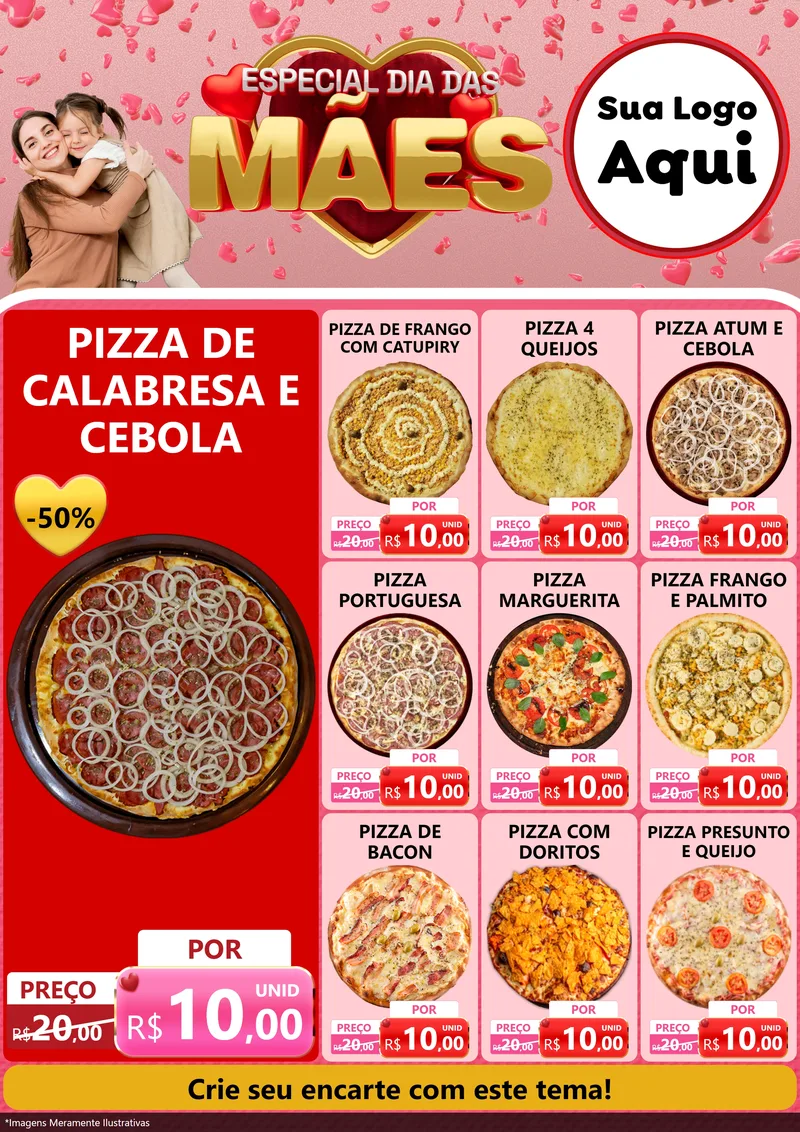 Modelo de Encarte para Encarte A4 Vertical com o tema Especial Dia Das Mães para Pizzaria