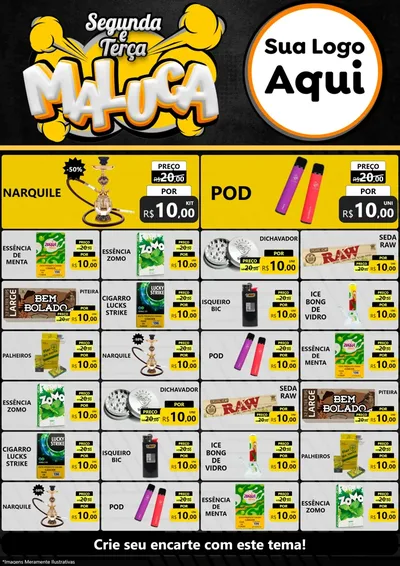 Modelo de Encarte para Encarte A4 Vertical com o tema Segunda e Terça Maluca para Tabacaria