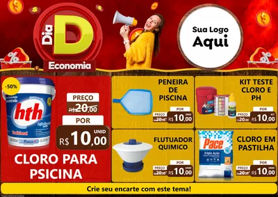 Modelo de Encarte para Encarte A4 Horizontal com o tema Dia D Economia para Produtos para Piscina