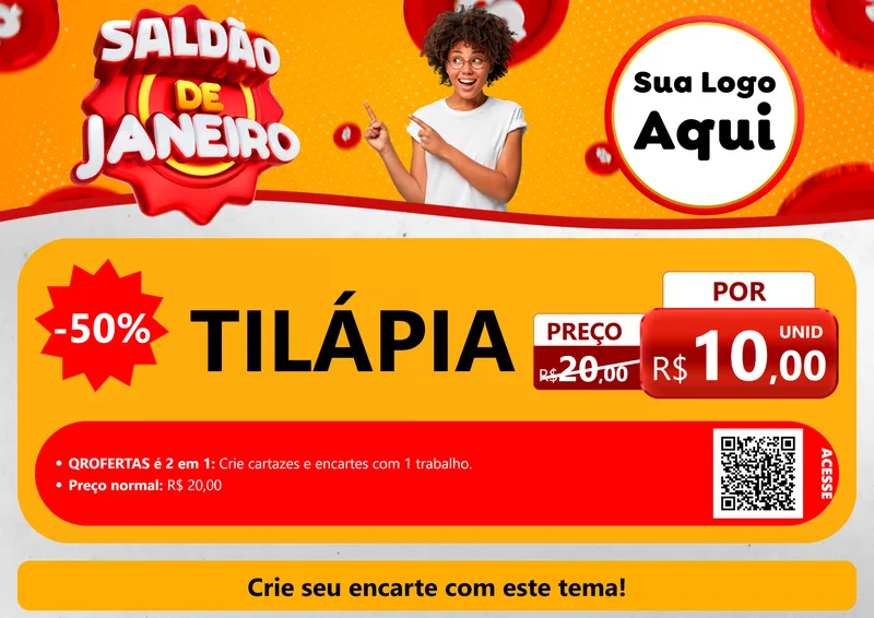 Modelo de Cartaz para Cartaz A4 Horizontal com o tema Saldão de Janeiro para Peixaria